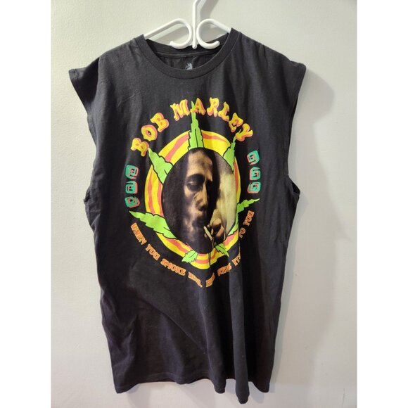Bob Marley Zion Rootswear No Sleeves Black T-Shirt  XL Pre-Owned - Picture 1 of 7